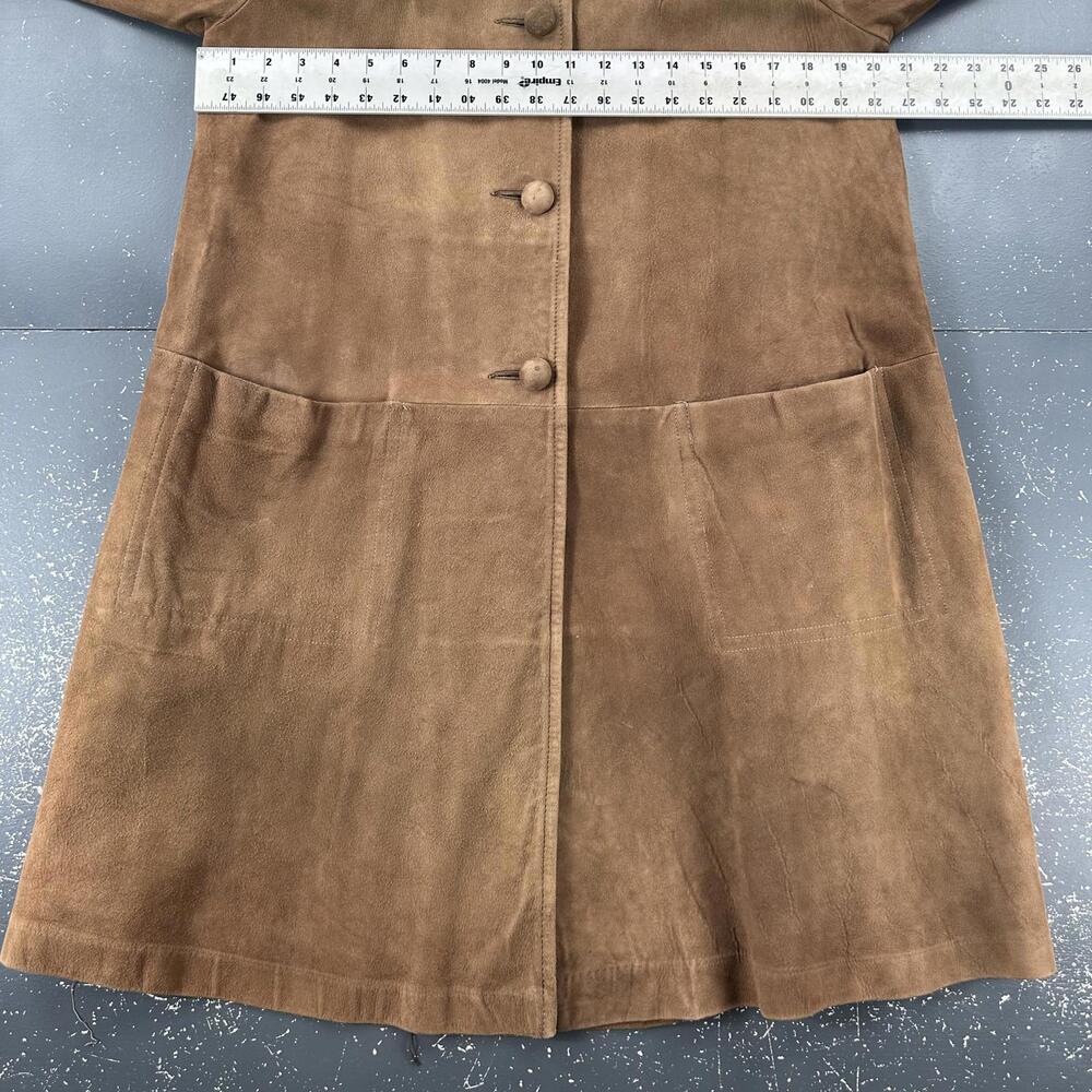 VTG Suede Leather Trench Coat Womens Med/LRG Brown Soft Duster Boho Chic 60's - Picture 5 of 10